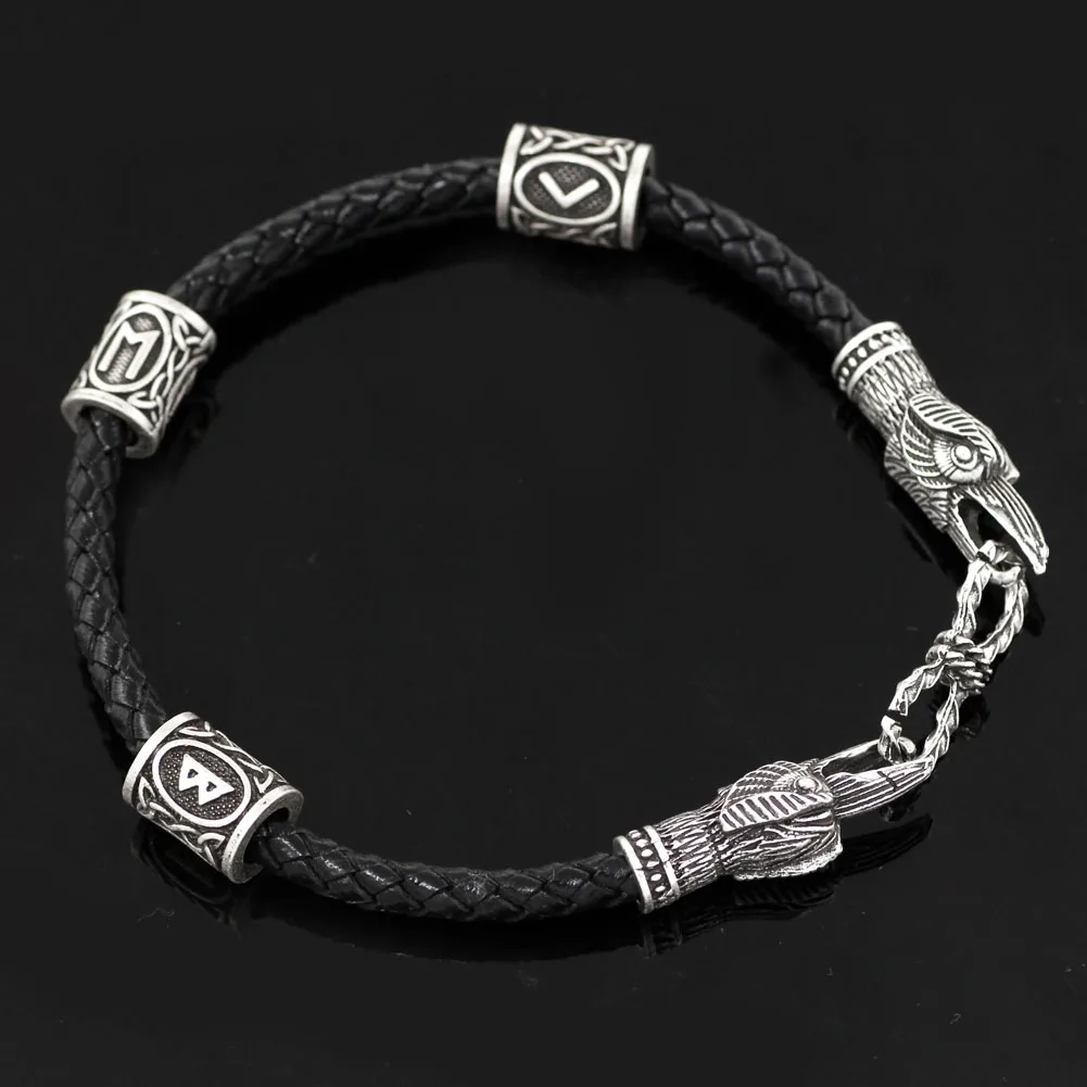 

Viking Real Leather Amulet Odin Raven Bracelet with Viking Knot Amulet Gift Bag In 3 Size Suite for Man and Women