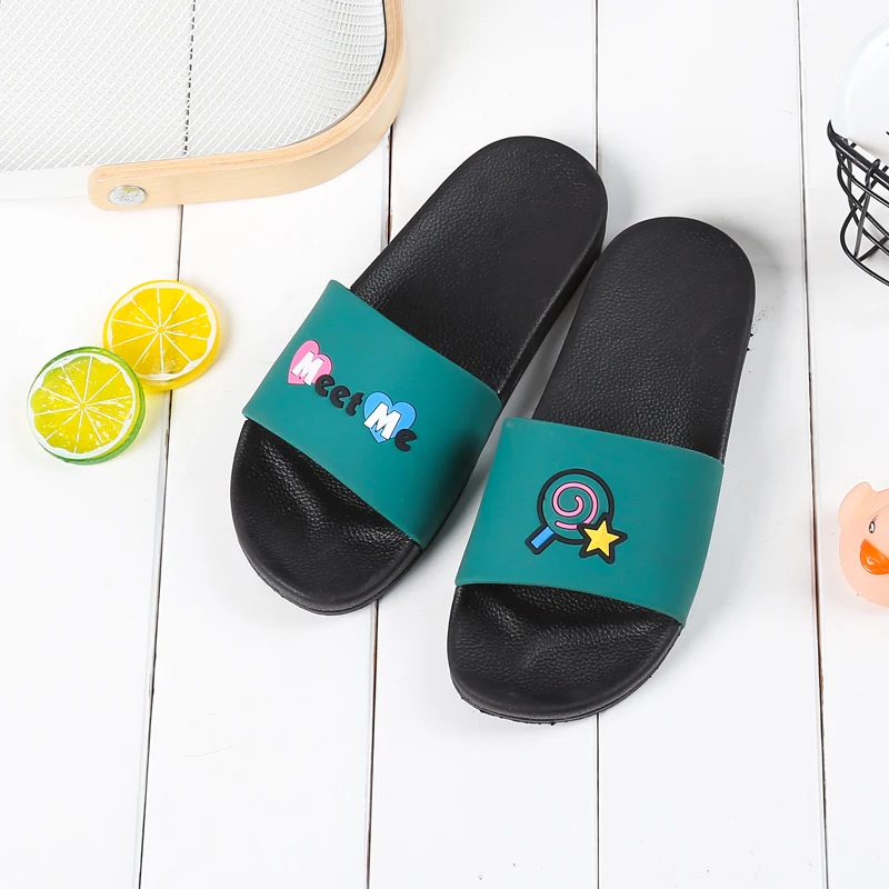 Summer cartoon Slippers Women Non-slip Comfortable home slippers beach slides chinelo pantuflas Pantofle domowe flip flops - Цвет: green