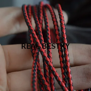 

REAL BESTXY 5m/lot 2.5mm black and red knitting braid leather cords for bracelets making DIY string leather straps bracelets