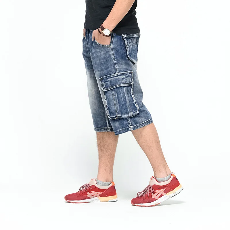 ABOORUN мужские свободные карго джинсовые шорты с множеством карманов тертые джинсовые шорты плюс размер 46 летний скейтборд шорты для мужчин R324