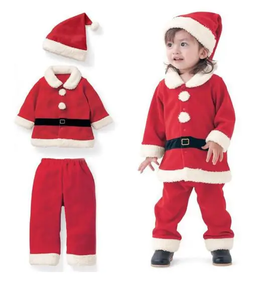 Baby Boys Christmas suits 2017 Autumn Fleece Coat+Pant+hat Infant