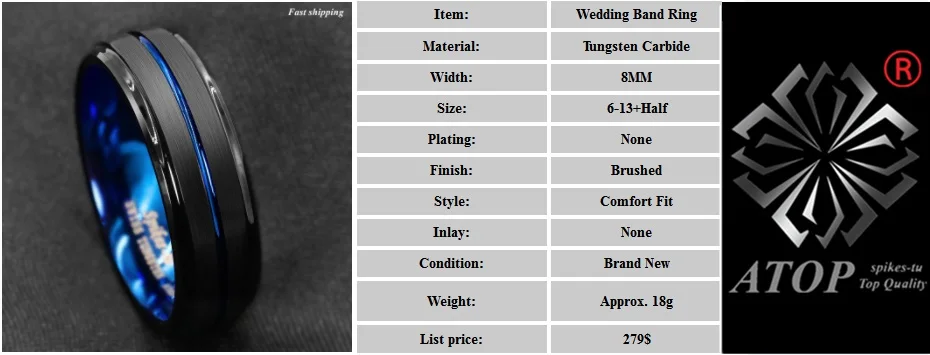 8 мм черный матовый лестница край вольфрамовое кольцо синяя полоса на вершине Мужская обручальное кольцо