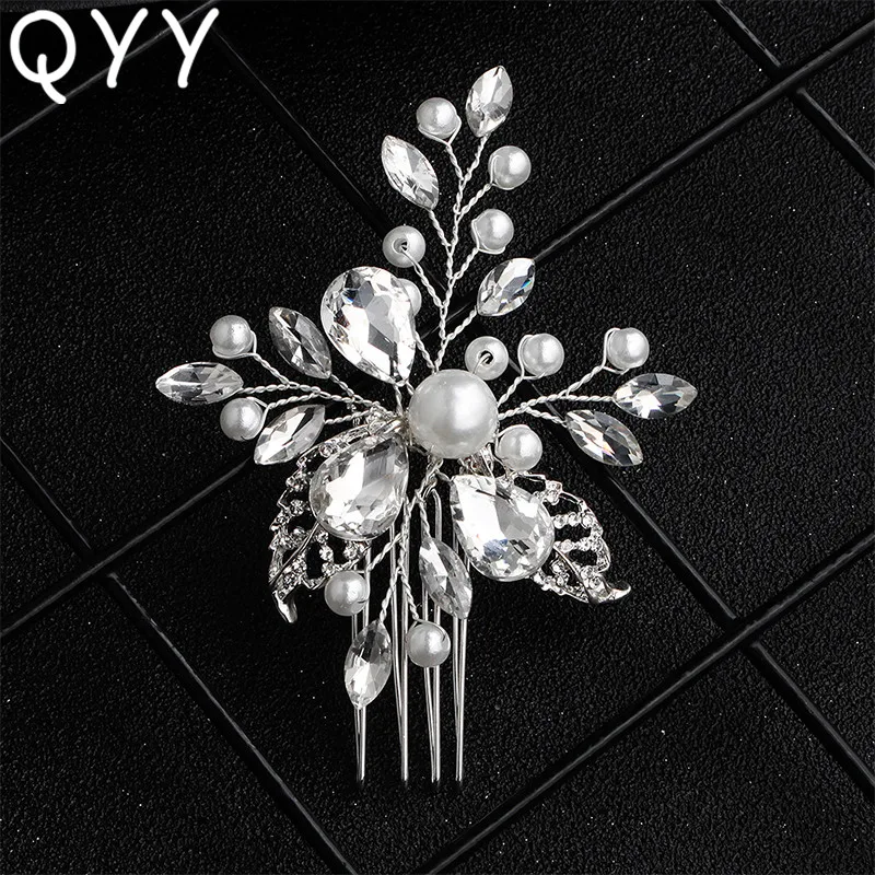 

QYY 2019 Fashion Crystal Hair Comb Bridal Alloy Wedding Dress up Hair Accessories Ornaments Handmade Headpieces Hair Clips Combs