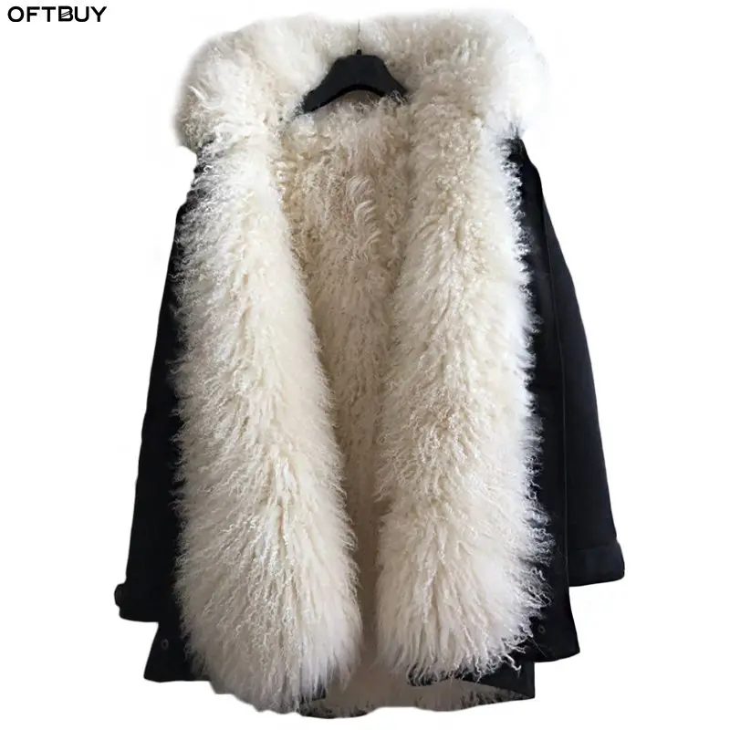 Женская парка с капюшоном OFTBUY длинная теплая уличная куртка подкладкой из