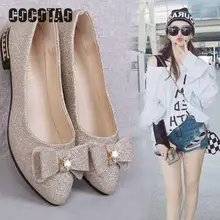 Single Shoe Women's Summer Korean Version Low-heeled Baitao Butterfly Knot Shoes Shallow Sequined Flat-soled Leisur14