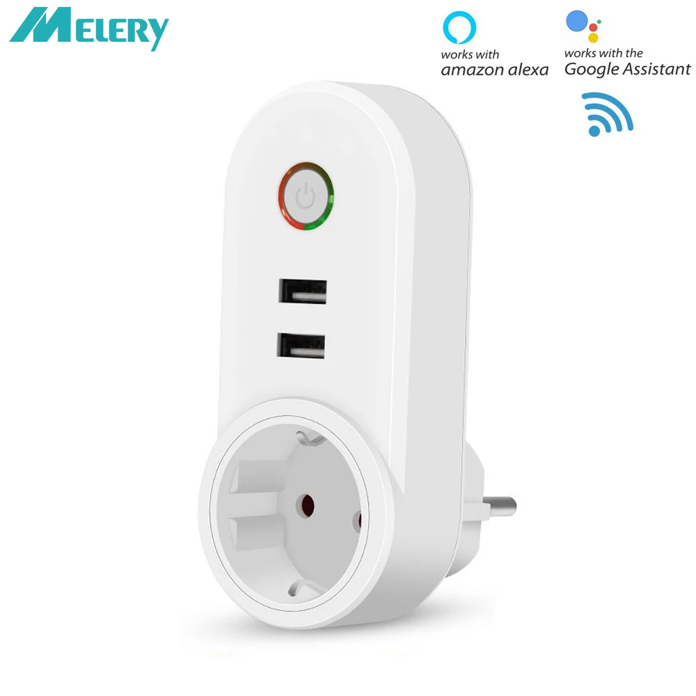 

Smart WiFi Power Plug Outlet Socket with USB Remote Control App Control Timer Function Compatible with Amazon Alexa Google Home
