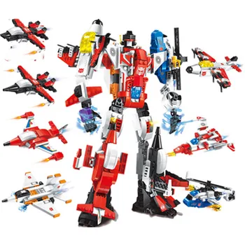 

Small particles of building blocks are compatible with city police cars and children's transformer robot transformer model