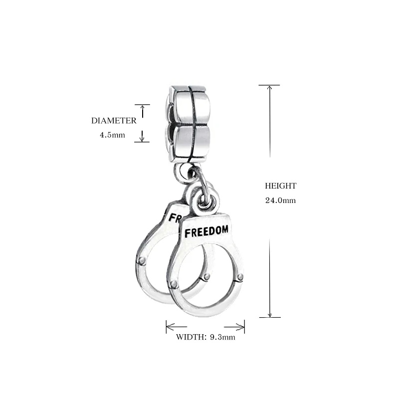 Символ свободы Серебро 925 оригинальные наручники Подвески из бисера подходят Аутентичные Пандора браслеты Подвески Ювелирные изделия изготовление подарков
