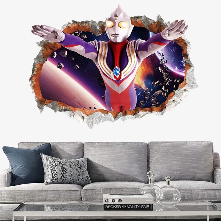 

3D through-wall Ultraman wall stickers for kids rooms decor movie decorative wall decals DIY posters art cartoon PVC mural art
