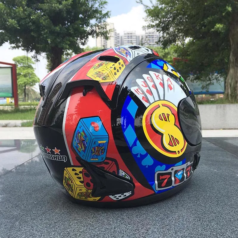 Аксессуары для мотоциклетного шлема Malushun Poker шлем модный дизайн с полным лицом гоночные шлемы DOT утвержден