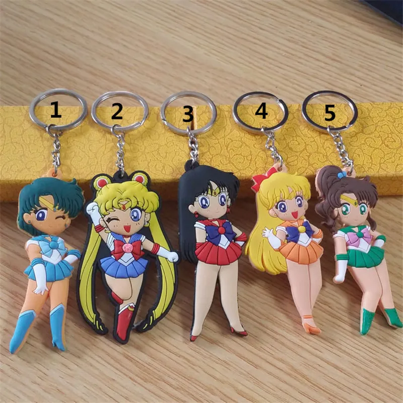 Sailor Moon Figures Super Moon Mercury Mars Jupiter Venus PVC Keychain Toys Anime Key Bag Pendants Dolls Gift 20pcslot