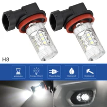 2pcs H8 12V 100W 6000K White Highlighting Automobile LED Headlights Fog Lamp Light Bulbs for Cars
