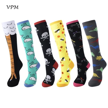 VPM Knee High Cotton Women's Long Socks Happy Colorful Harajuku Cute Animal Cat Chicken Whale Bee Skull Sock for Girl Best Gift
