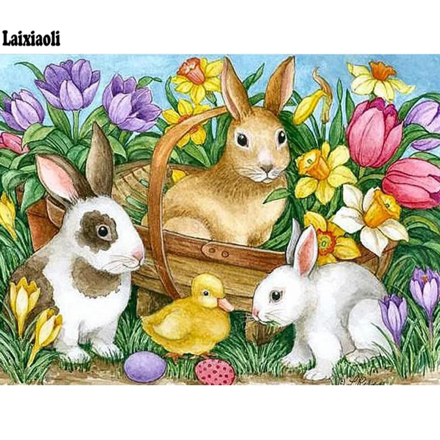 

Full square 5D DIY diamond embroidery "Happy Easter to you" diamond painting Cross Stitch rabbit eggs Rhinestone mosaic stickers