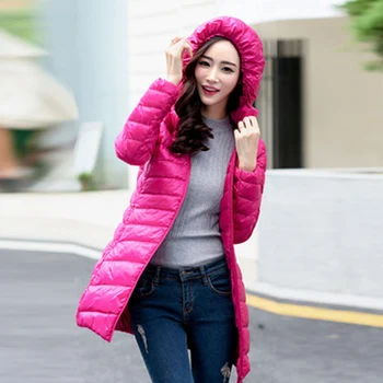 

Women's Plus Size Down Long Parkas Coat Portable Ultra Light Down Jacket 2019 Winter New Down Jackets Slim Hooded