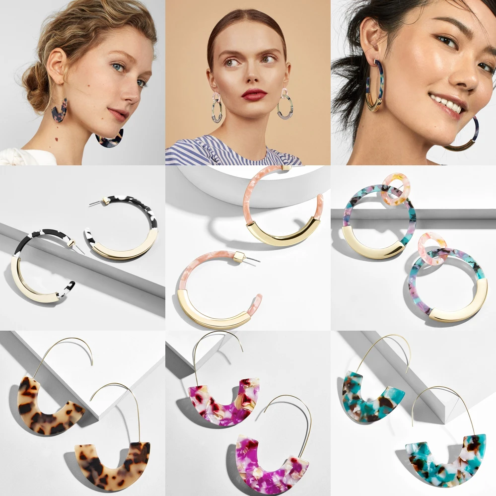 

Girlgo Geometric Big Acrylic Hoop Earrings For Women Trendy Bridal Jewelry Party Boho Resin Statement Earrings Accessory Brincos