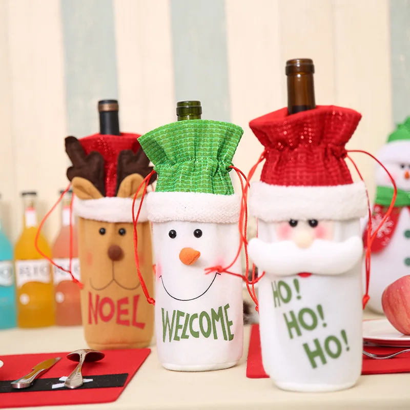 

Christmas Wine Bottle Cover Pouch Bag Set Xmas Santa Table Decoration Navidad Party Gift Christmas Decoration For Home Party