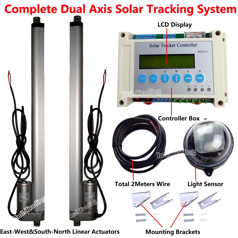 

Solar Tracker Track Dual Axis Complete Kits-2PCS DC12V 450mm/18" Linear Actuator &LCD Controller for Solar Panel Tracking System