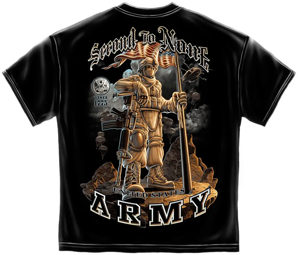 Fashion T-Shirt Men Clothing Mens Graphic Apparel T-Shirt ARMY SECOND TO NONE Men Summer Style