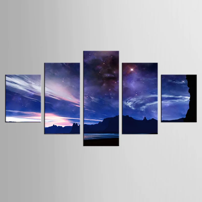 

5 panel sky stars landscape canvas mural art home decoration living room canvas printing modern painting XL-FJ (33) -1