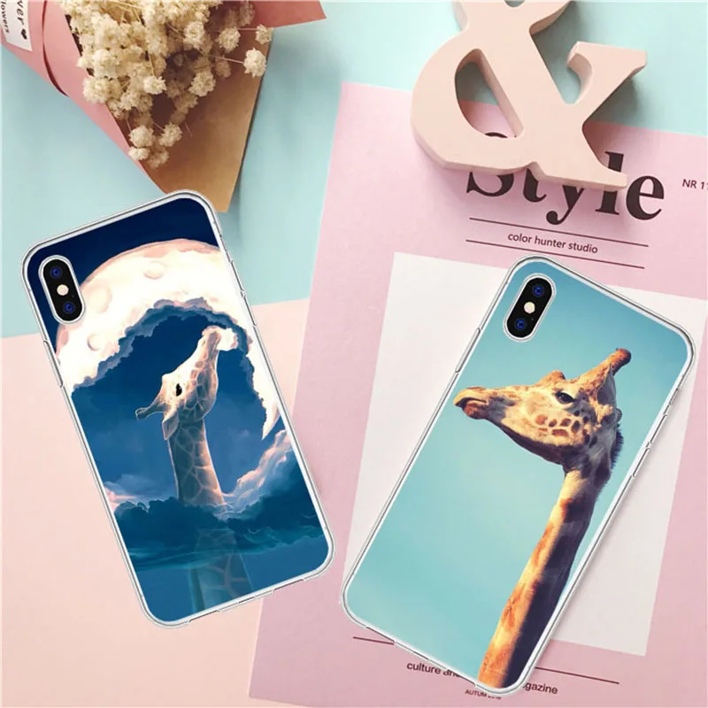 

Funny Cartoon Cute Giraffes Phone Case For iPhone X 6 6s 7 8 Plus XR MAX SE 5 5s cases Transparent Soft silicone Back Cover