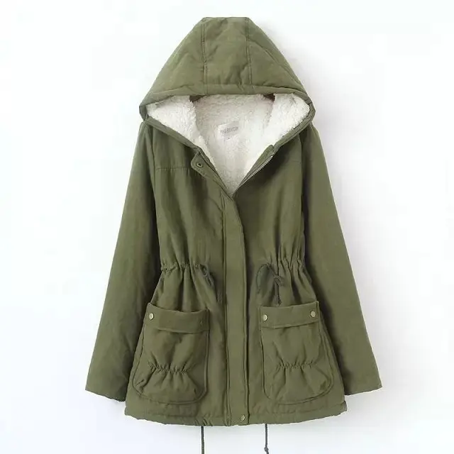

2018 Winter Women Jacket Thickening Cotton Winter Jacket Hoodie Slim Long Flocking Warm Coat Fur Parkas Women Outwear Army Green