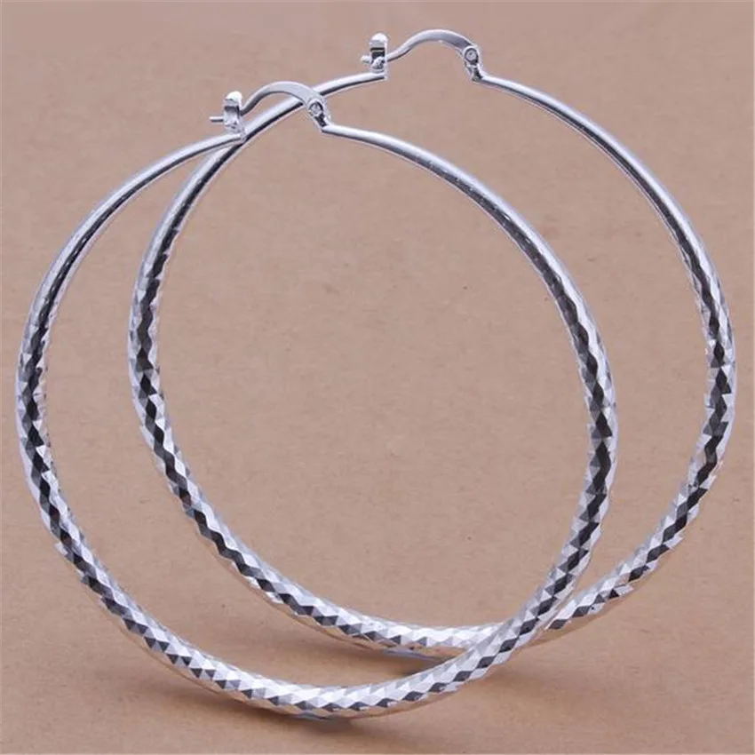 wedding 925 Wholesale high quality women lady nice silver plated earrings fashion 7cm big circle beautiful favorite jewelry e290-in Hoop Earrings from Jewelry & Accessories on Aliexpress.com | Alibaba Group - Image 3