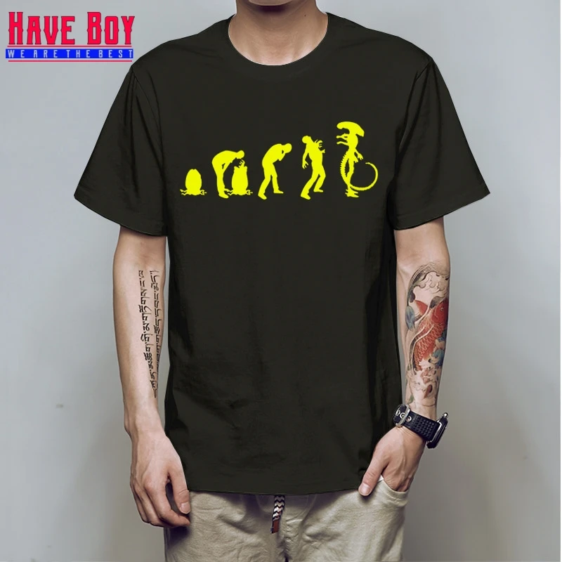 У мальчика для мужчин Эволюция инопланетянина Футболка Лето Прохладный печатных короткий рукав хлопок Эволюция футболки для мужчин HB317 - Цвет: black yellow