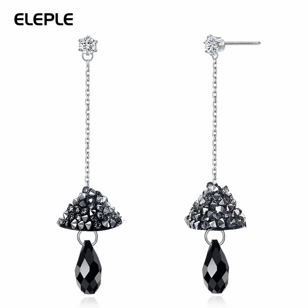 

Eleple 925 Sterling Silver Trendy Geometric Crystal Earrings For Women Black Mushroom Earring Fashion Jewelry ESVE287