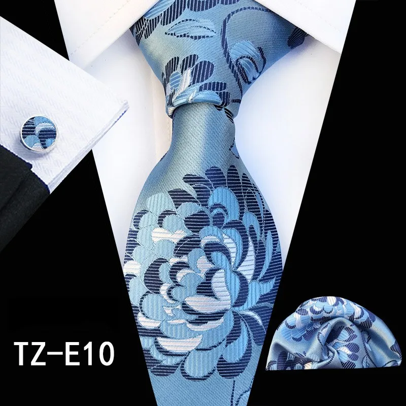 Для мужчин s галстук жаккардовые шелковые галстуки карман квадратный запонки модные цветочные галстуки для 8 см Corbatas Небесно голубой - Цвет: TZ-E10