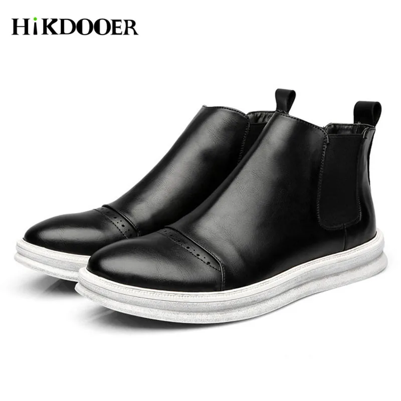

New Men Chelsea Boots Genuine Leather Shoes Round Toe Top Quality Slip-on Sewing Ankle Boots Male Casual Boots moccasins