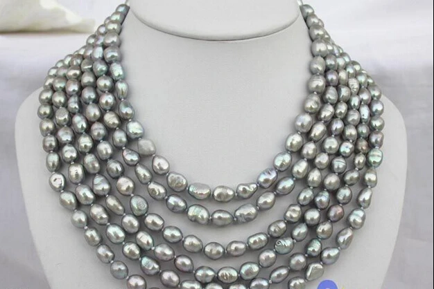 

HOT## Wholesale > 6strands 12mm gray baroque FW pearl necklace magnet clasp p68