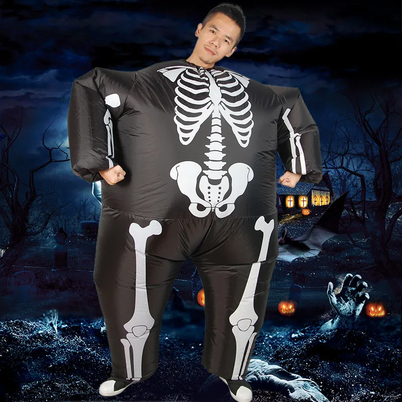 Жнец страшные Хэллоуин Скелет Череп надувные костюмы Иллюзия костюм взорвать костюм ужас Скелет 3D костюмы на Хэллоуин