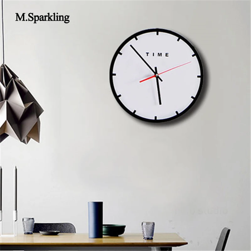 M.Sparkling black and white wall clock electronic brief bedroom round wall clock for home or
