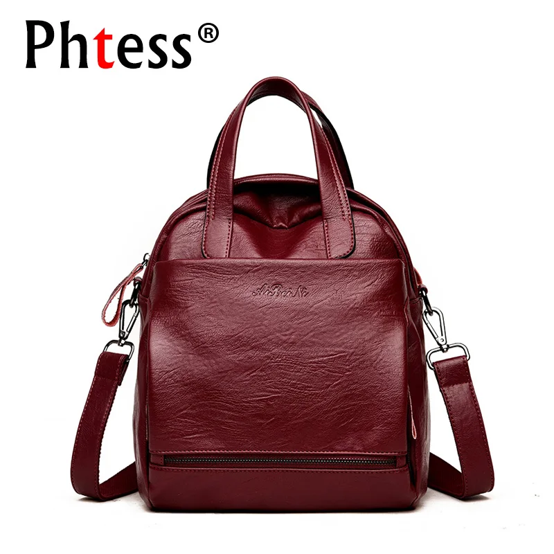 

2018 Women Multifunction Leather Backpacks Ladies Casual Daypacks Famous Brand Designer Female Travel Backpack Ladies Vintage