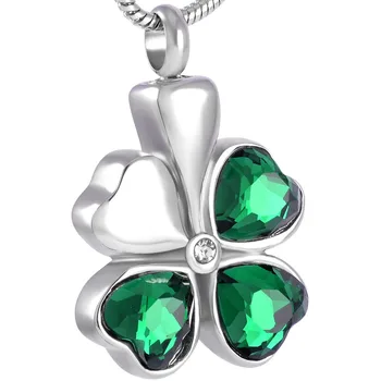 

DJX8315 Green Zircon Four-leaf Clover Ash Urn Jewelry Lovely Stainless Steel Cremation Urn Pendant for Women & Men Memorial