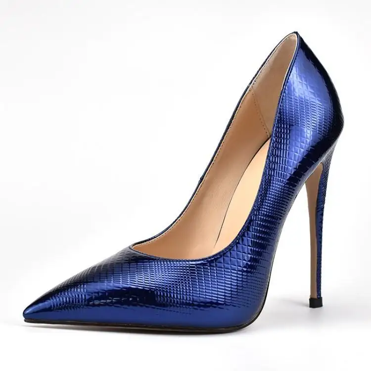 

navyblue stiletto heels sexy women pumps thin high heels pu leather 12 cm shoes for nightclub fashion show slip-on size 34-43