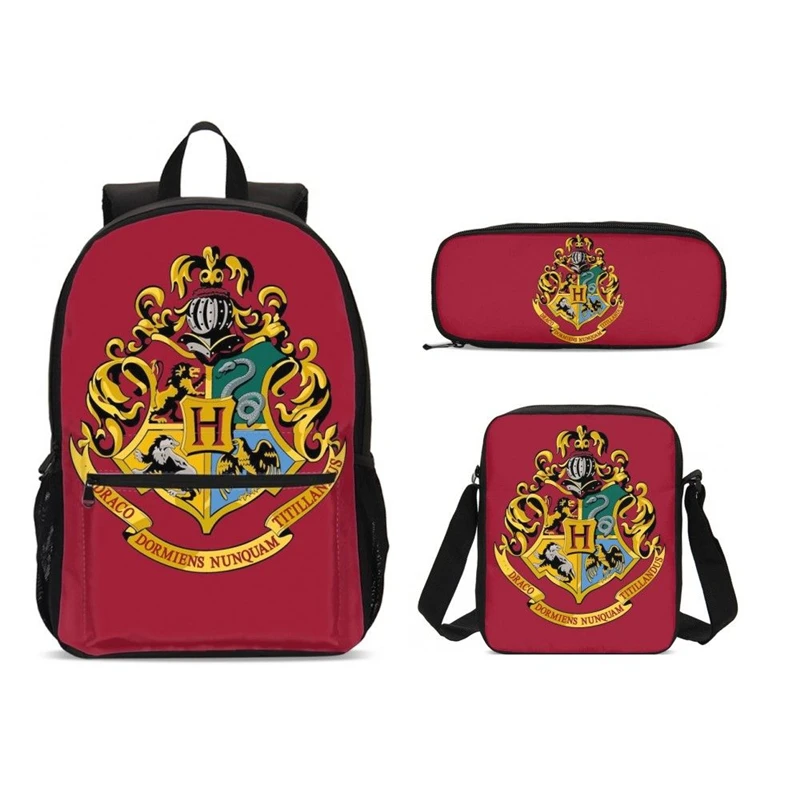 

Harri Potter Hogwarts Crest Print 3pcs/Set Students Backpack Pencil Bag Men Bookbags School Bags For Girls Boys Kids Bagpack