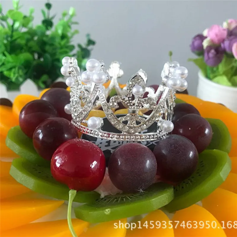 4YANG Mini Crown Cake Topper Crystal Pearl Tiara Children Hair Ornaments for Wedding Birthday Party Cake Decorating Tools