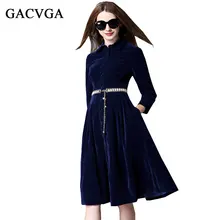 GACVGA Herbst Winter Kragen Hals Kleider Abendgesellschaft Samt Kleid Für Frauen Vintage Sexy Hohe Taille Lange Maxi Kleider Vestidos
