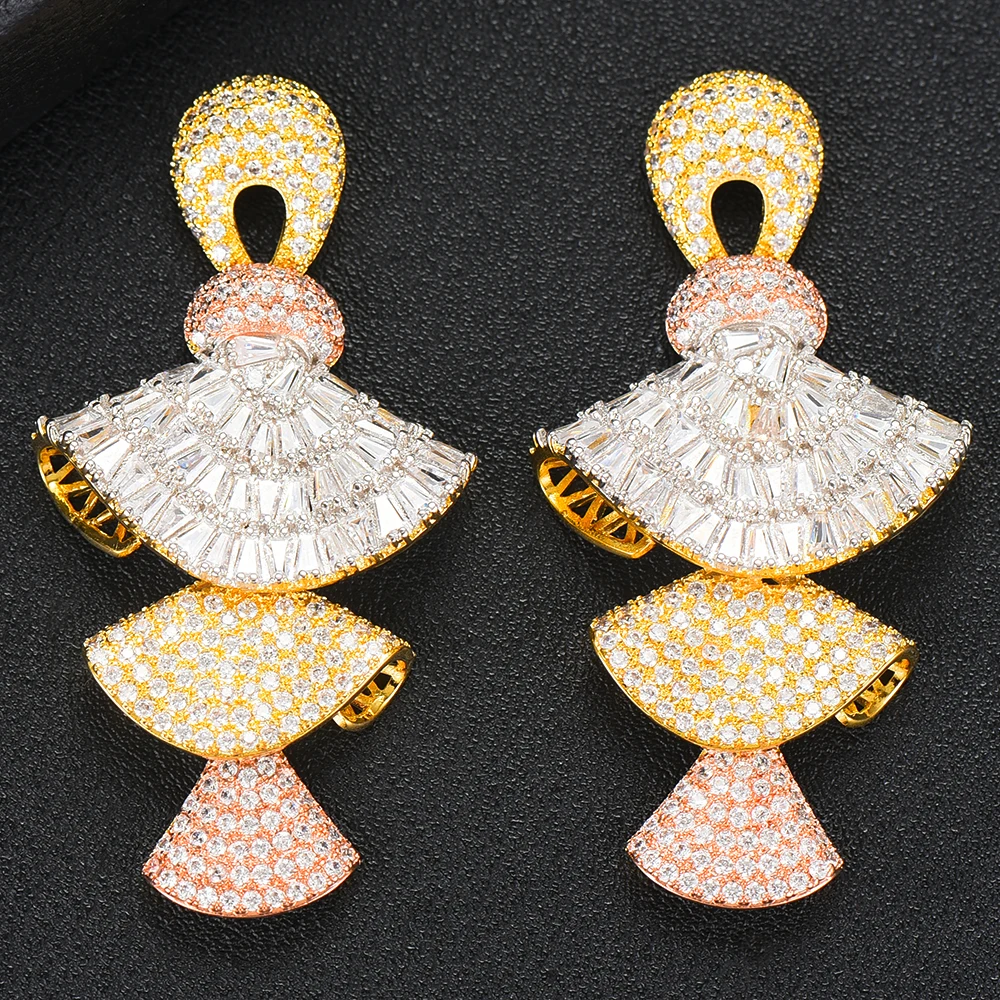 

Siscathy Famous Brand Unique Design 3 Tones Mixed Drop Dangle Earrings For Women Luxury Mirco Paved CZ Cubic Zircon Earring 2019