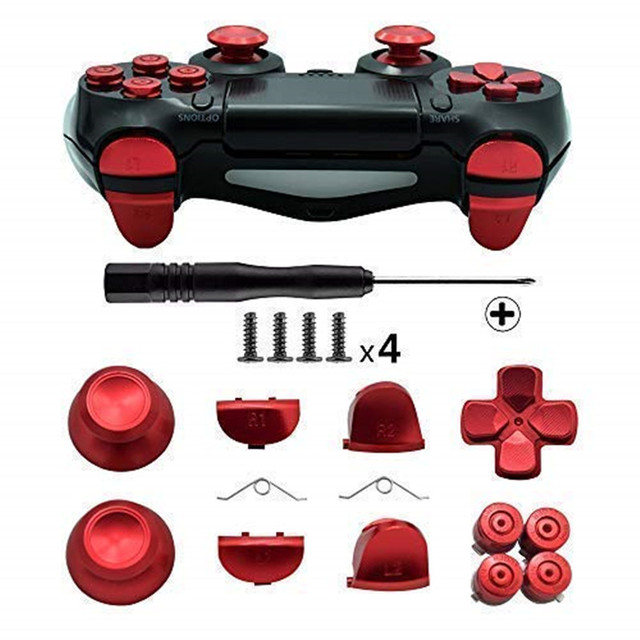 Buttons for Playstation 4, Aluminum Thumbsticks Analog Grip Bullet D-pad L1 R1 L2 R2 Trigger for PS4 V1 Old Controllers