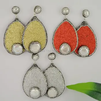 

For Women 4Pairs Spray Painted Gems Drop Earring, Matte Style, Pave Rhinestone Crystal Pearl Dangle Earrings