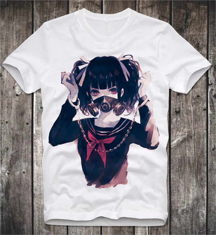 

T SHIRT ANIME MANGA GIRLS JAPAN CYBER PUNK PASTEL GOTH GASMASK GASMASKE Casual Short Slove