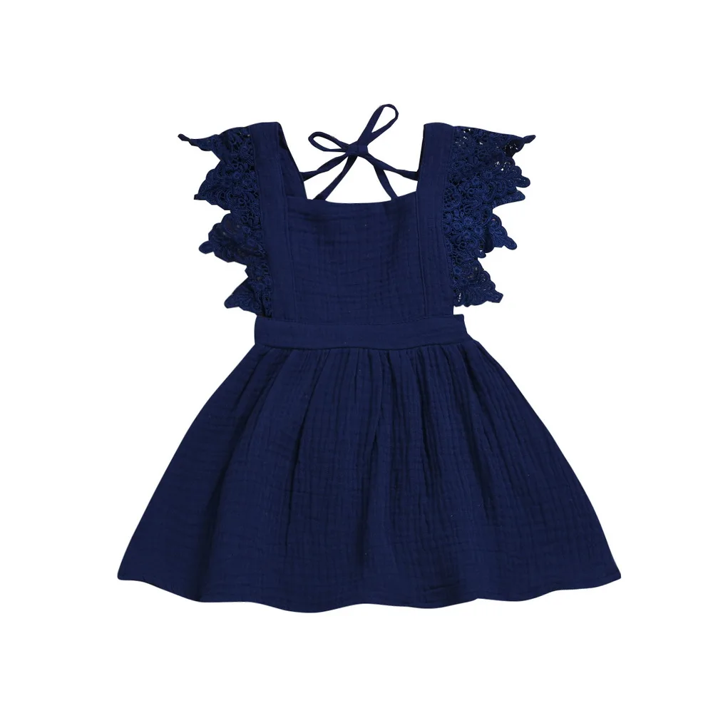 

Baby Girl Lace Cotton And Hemp Pure Color Dress Princess Summer Sleeveless Dress Cotton Print Girl Clothes D25