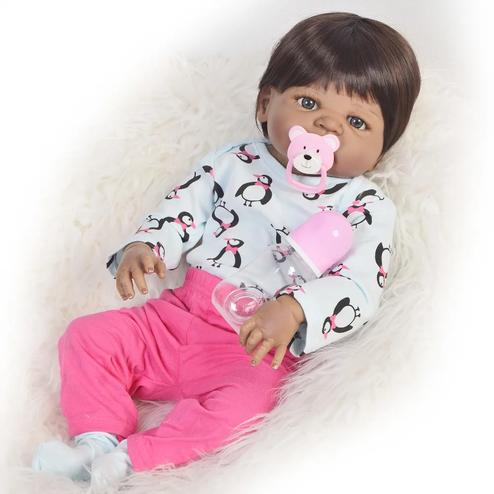 

Lifelike 23'' Full Silicone reborn 57cm baby doll Vinyl newborn princess black skin ethnic toddler toys Birthday Gifts for Girl