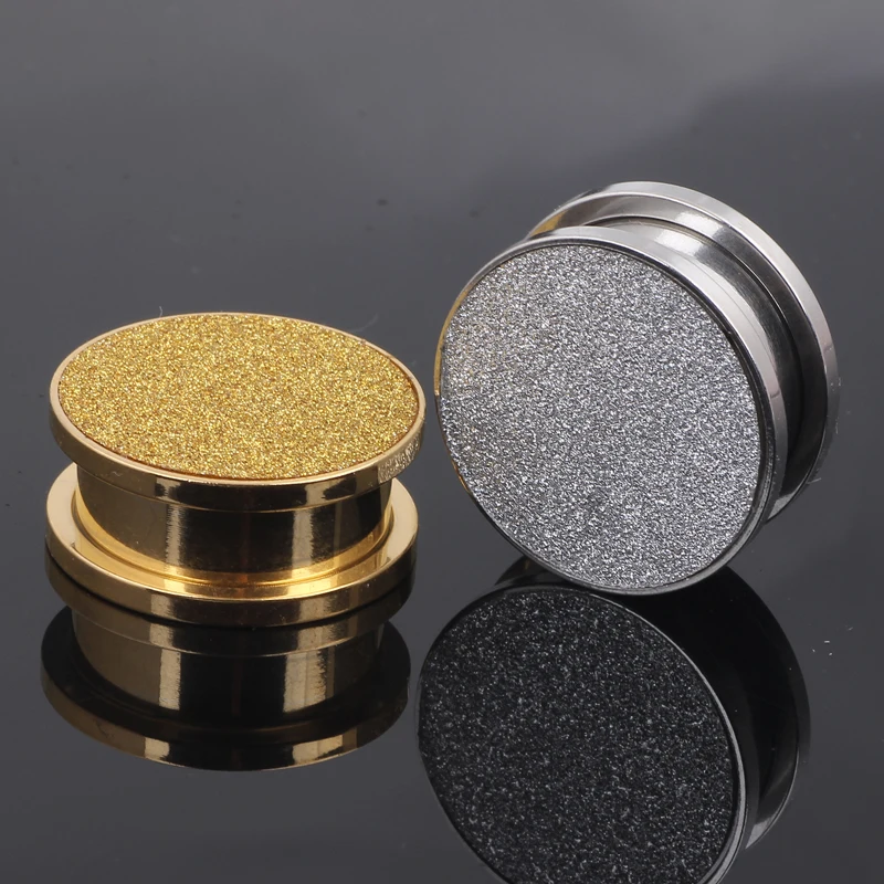 Flesh Tunnel Plug Glitter Glitzer Fake Plug Tunnel Piercing Silver Gold 4-20mm body jewelry Earring Ear screw expander