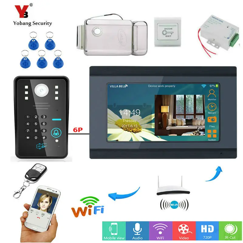 RFID пароль 7 дюймов LCD Wifi беспроводной видео телефон двери дверной звонок камера