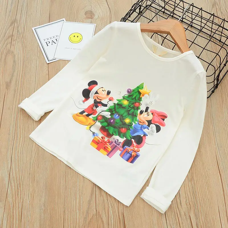 Camisola dos Desenhos Camisetas para Crianças Novos Meninos Meninas Mickey t Shirt Primavera Outono Manga Longa Crianças Animados Minnie Roupas Casuais Top 39 outono manga longa dos desenhos animados t