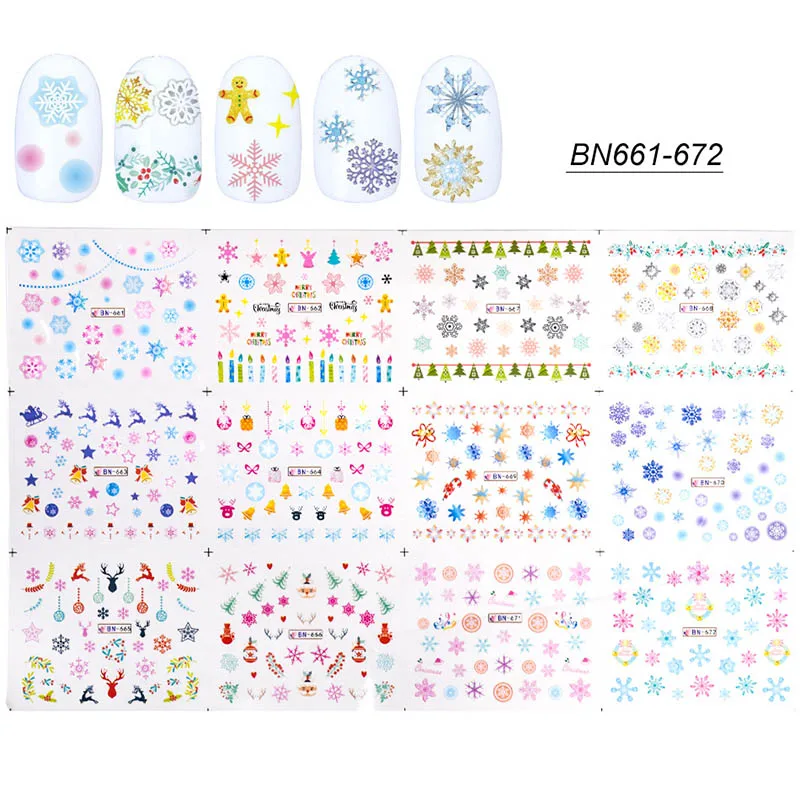 

Christmas Theme Snowflakes Water Decals Christmas Snowman Nail Art Slider Stickers Bell Tree Elk Transfer Sticker Tattoos
